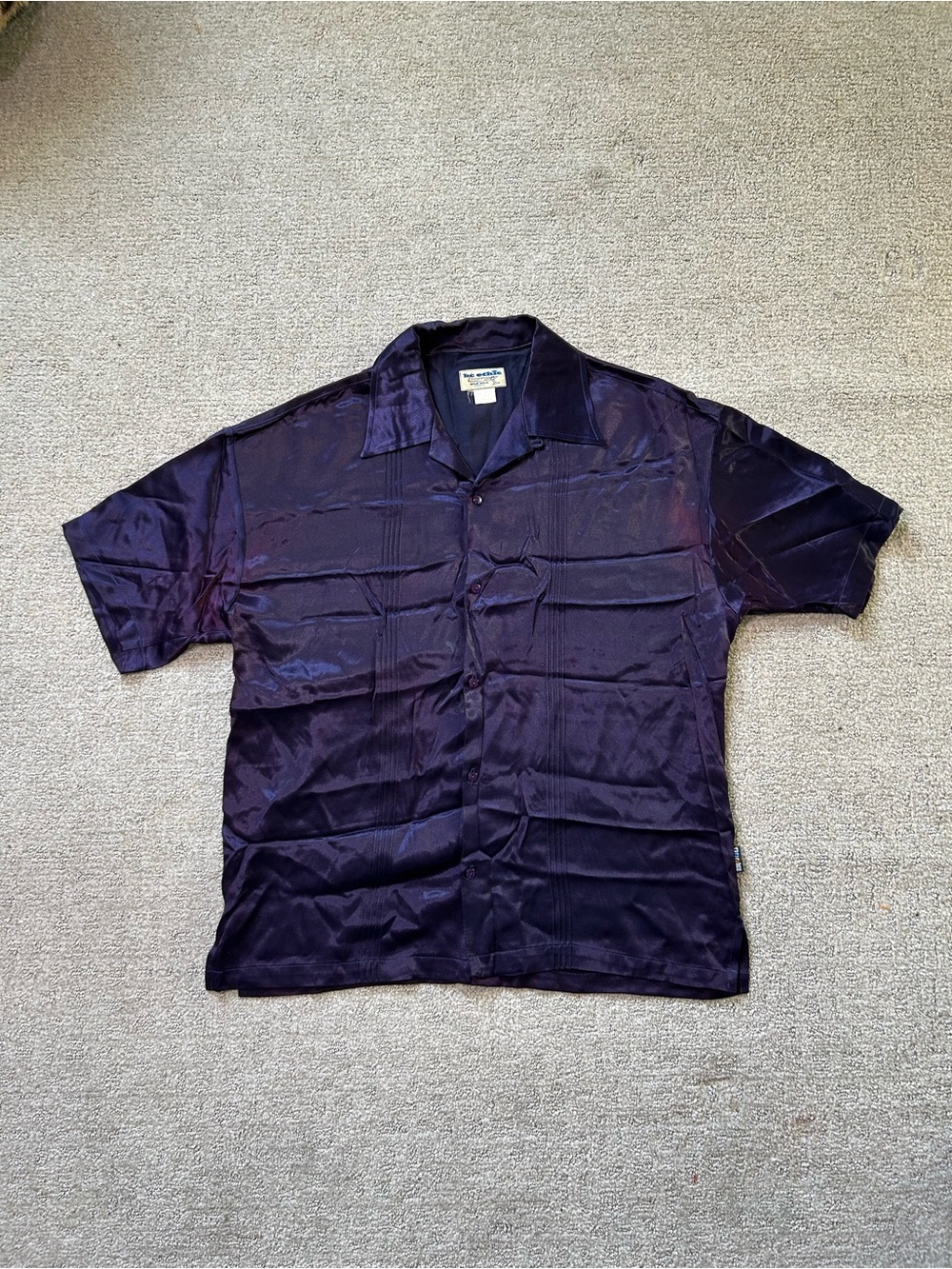 Vintage BC Ethic Rayon Blend Loop Collar Shiny Y2K 90s Button Rockabilly Shirt L